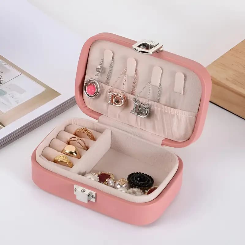 Double layer leather jewellery box for travel